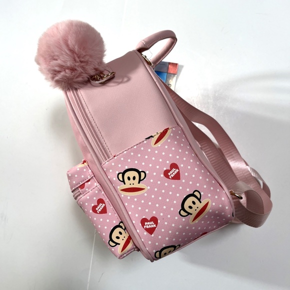 Paul Frank Julius Monkey Mini Backpack Pink Heart Print Pompom Charm NWT main image 6